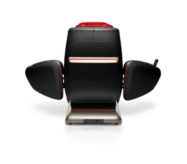 OHCO M.8LE Massage Chair in Rosso Nero, Back Open Position